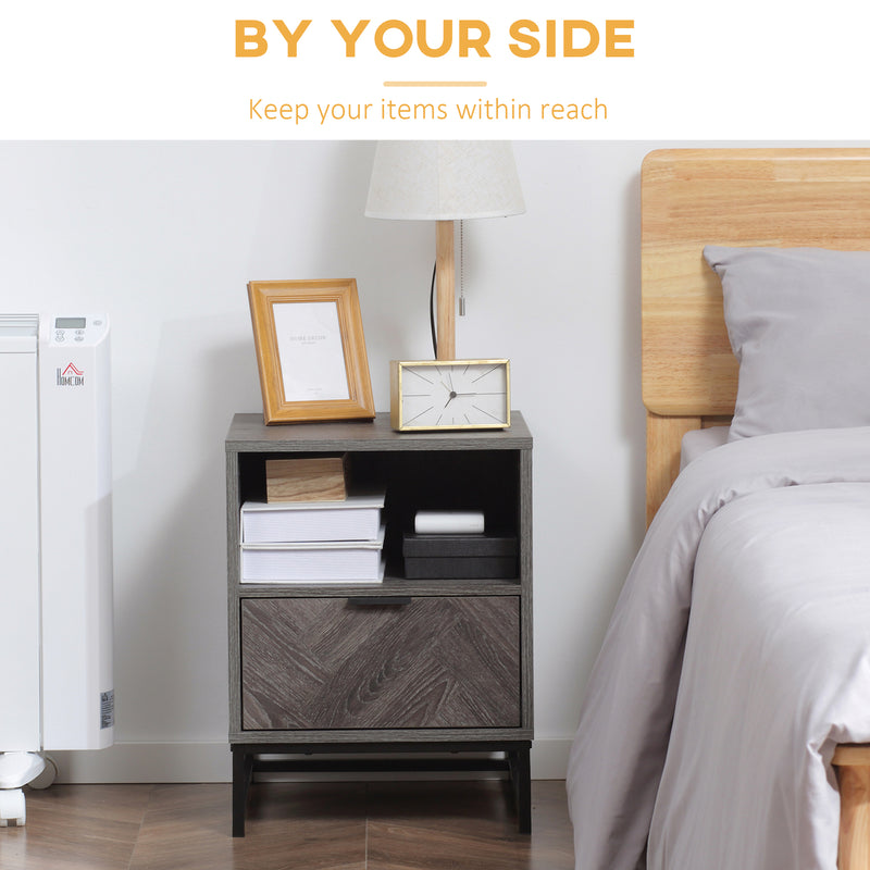 HOMCOM Bedside Table, Sofa Side Table W/ Drawer and Shelf Living Room, Bedroom