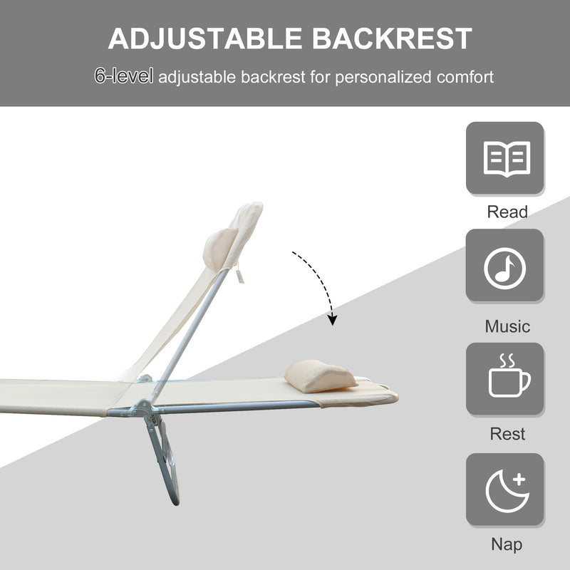 Outsunny Adjustable Sun Bed Garden Lounger Recliner Relaxing Camping Beige