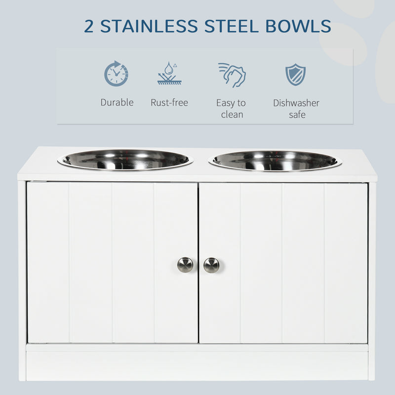 PawHut Raised Dog Bowls for Large Dogs Feeding Station w/ Stand, Storage - White