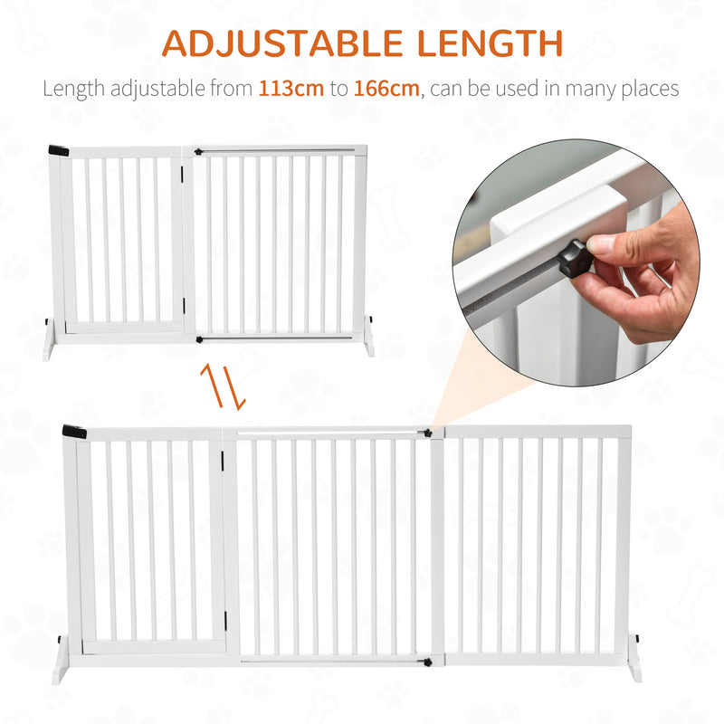 PawHut Wooden Freestanding Pet Gate Adjustable w/ Door Lock Safe Barrier White