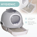 PawHut Futuristic Capsule-Shaped Cat Litter Box w/ 2 Doors Scoop Drawer Grey