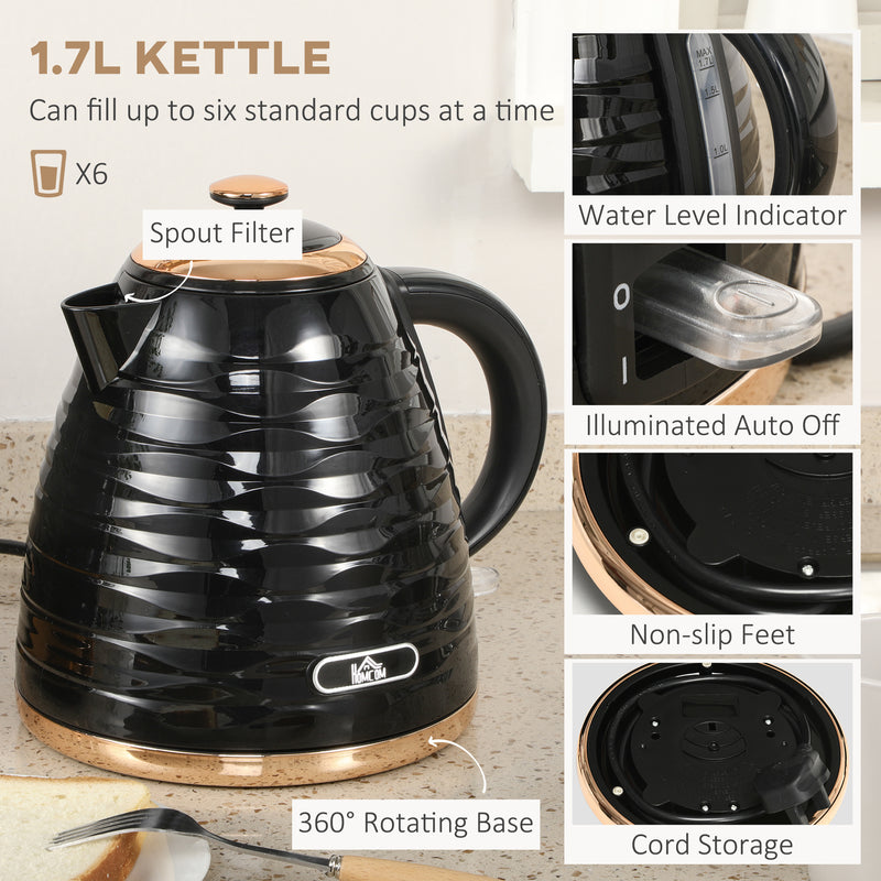 HOMCOM Kettle and Toaster Set 1.7L Rapid Boil Kettle & 4 Slice
