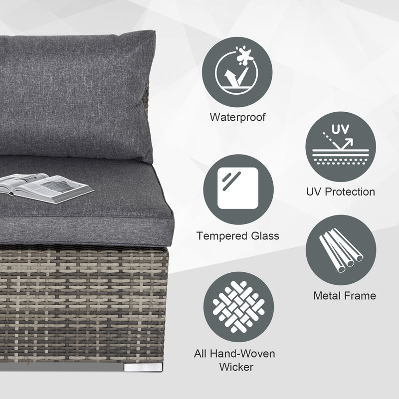 Outsunny Outdoor Garden Furniture Rattan Single Middle Sofa w/ Cushion Dark Grey