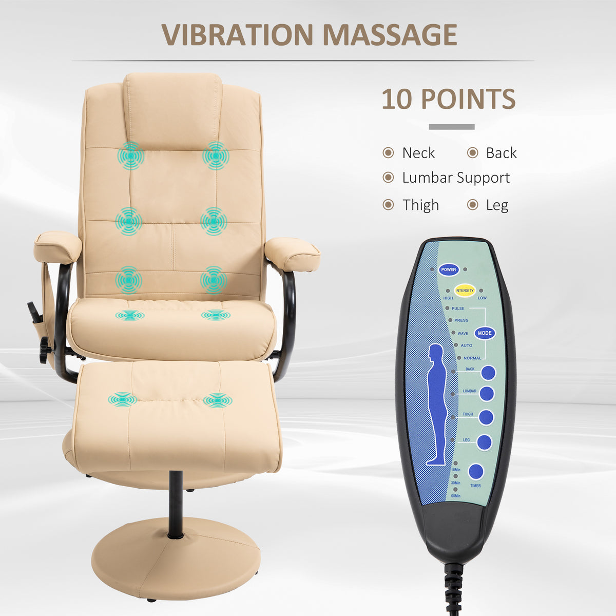 HOMCOM Massage Recliner Chair Cushioned Ottoman 10 Point Vibration Cre