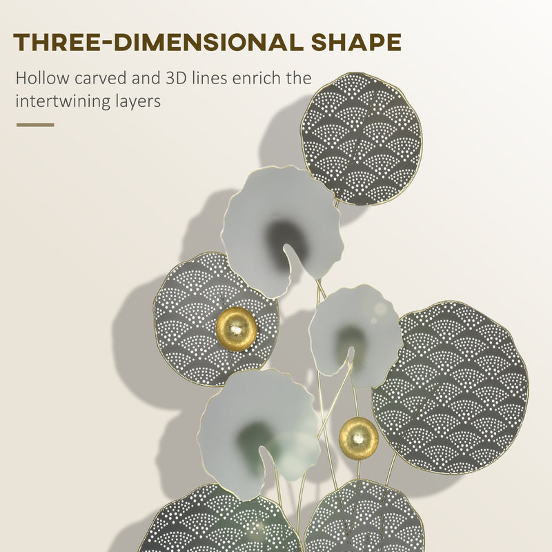 HOMCOM 3D Metal Wall Art Leaves for Home Decor, Hanging Wall Sculpture, Gold