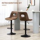 HOMCOM Retro Bar Stools Set of 2 Adjustable Height Swivel Leather-Like Brown