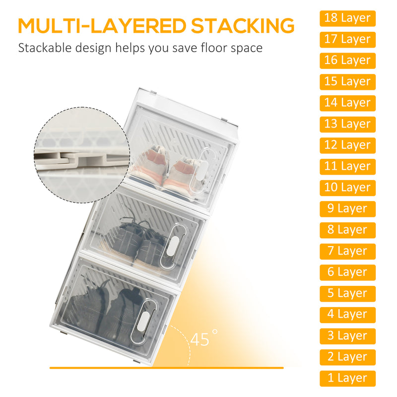 HOMCOM 18PCS Stackable Clear Plastic Shoe Storage Box for UK/EU Size 12/46