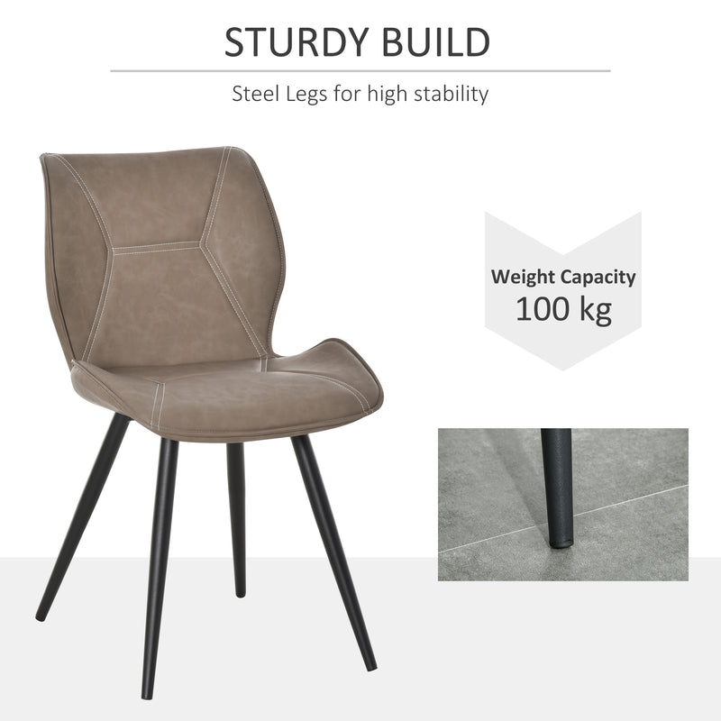 HOMCOM Set of 2 Contrast Stitched PU Leather Racing-Style Chairs Accent Brown