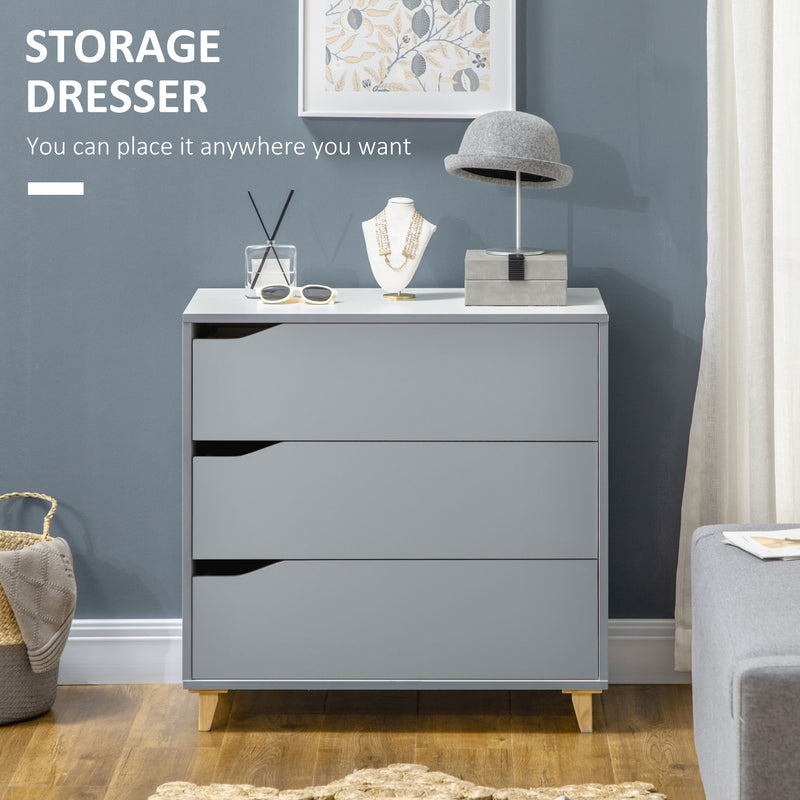 HOMCOM Chest of Drawers, 3 Drawer Unit Storage Organiser for Bedroom, Grey