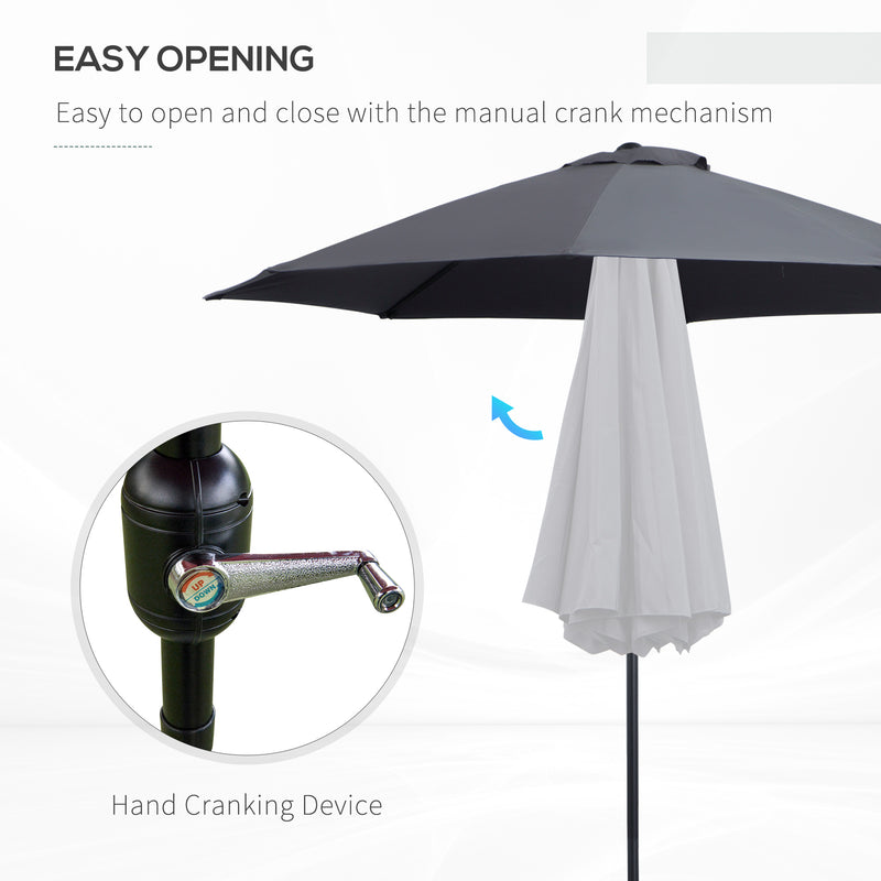 Outsunny 2.7M Patio Umbrella Outdoor Sunshade Canopy w/ Tilt and Crank Grey