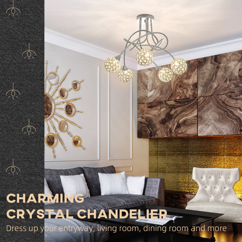 HOMCOM Chandelier Ceiling Light Pendant Light with 5 Globe Lampshades, Silver