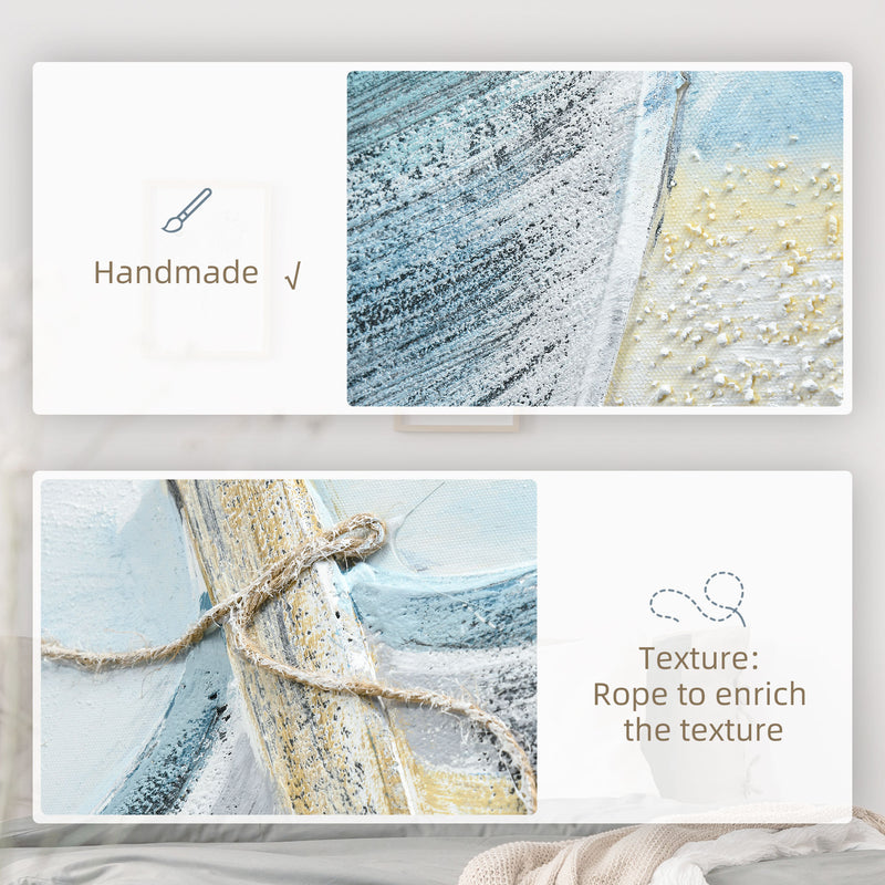 HOMCOM Hand-Painted Wall Art, Canvas Painting Artwork Beach Boat, 90 x 90 cm