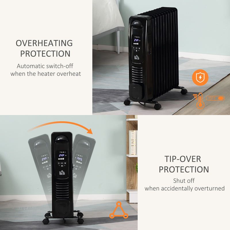 HOMCOM 2720W Oil Filled Portable Radiator Heater w/ Remote Control - Black