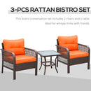 Outsunny 3 Pieces Patio Rattan Bistro Set with Tempered Glass Table Orange