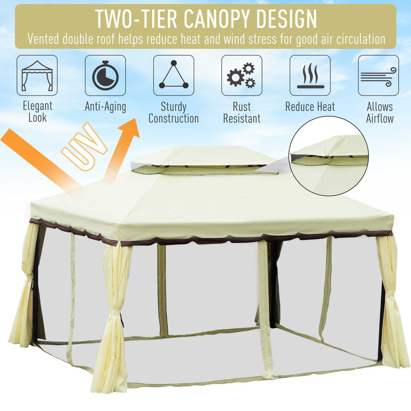 Outsunny 3m x 3.6m Aluminium Gazebo Canopy Patio Marquee Party Tent Cream White