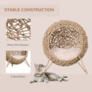 PawHut Wicker Cat House, Ball-Shaped Rattan Raised Cat Bed - Natural Wood Finish