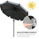 Outsunny 2.7m Patio Umbrella Garden Parasol with Crank, Ruffles, 8 Ribs, Grey