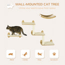 PawHut 3PCs Wall Mounted Cat Tree Cat Shelves Climbing Shelf Set Scratching Post