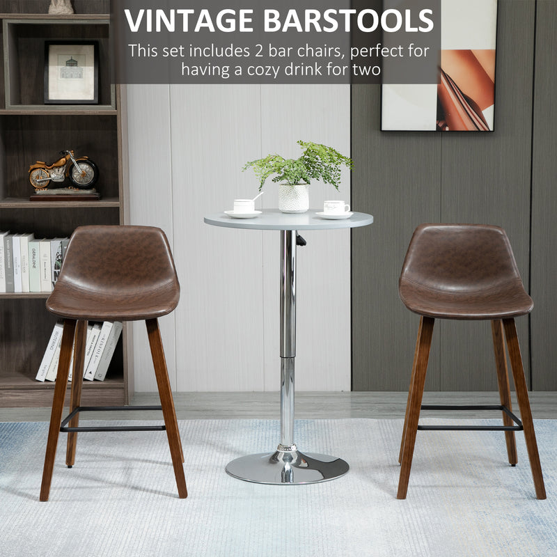HOMCOM Counter Height Bar stools Set of 2 Mid-Back PU with Wood Legs, Brown