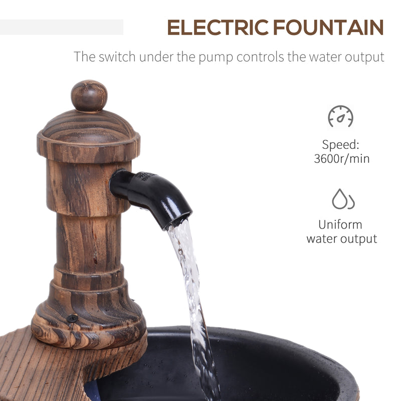 Outsunny Garden Barrel Water Fountain Patio Wood Electric Water Feature w/ Pump