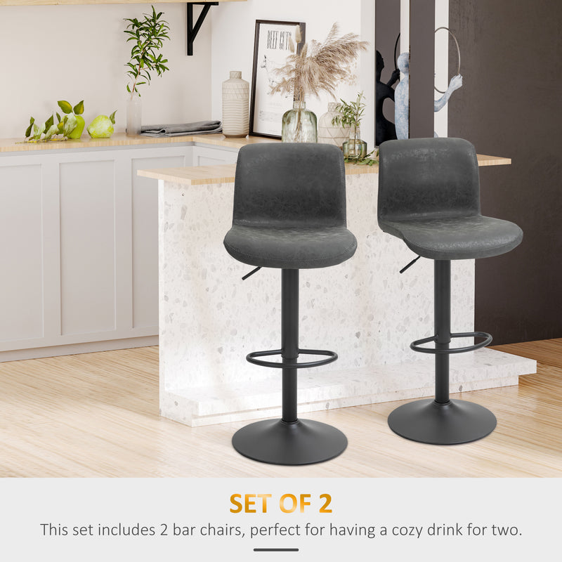 HOMCOM Retro Barstools Set of 2 PU Leather Adjustable Height Swivel Bar Chairs