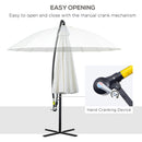 Outsunny 3(m) Cantilever Shanghai Parasol w/ Crank Handle, Cross Base, Off-White