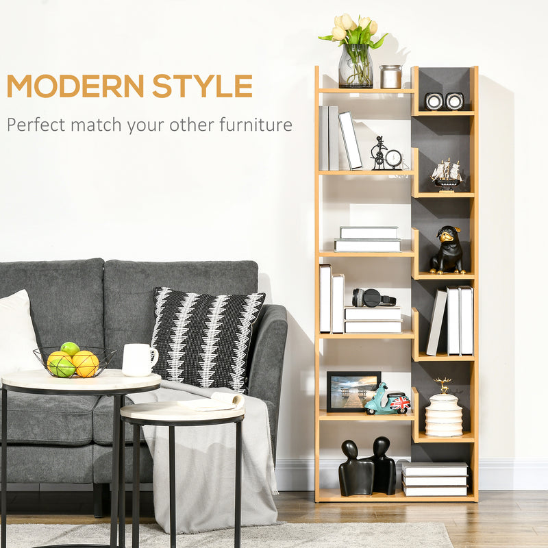 HOMCOM 6-Tier Bookshelf Freestanding Decorative Storage Shelves for Home Natural
