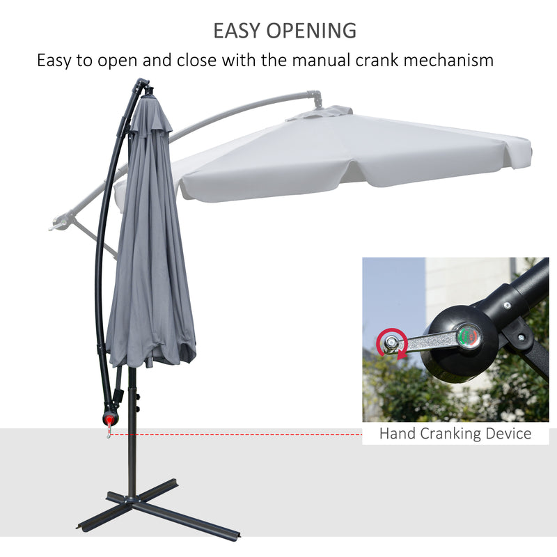 Outsunny 2.7m Garden Cantilever Banana Parasol Sun Shade w/ Crank, Dark Grey