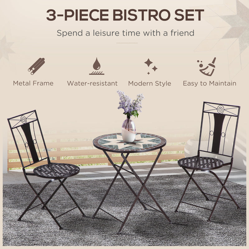 Outsunny 3-Piece Patio Bistro Set w/ Mosaic Round Table and 2 Armless Chairs
