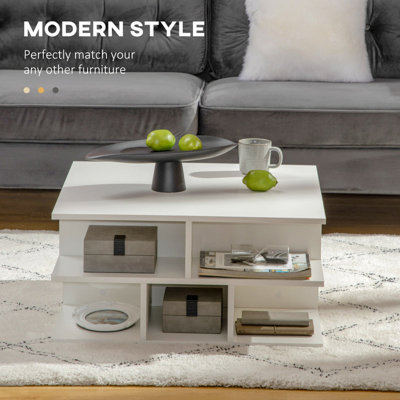 HOMCOM Square Modern 2-Tier Coffee Table with Multiple Storage Shelves White