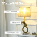 HOMCOM Farmhouse Table Lamp with Fabric Lampshade Knotted Hemp Rope for Study