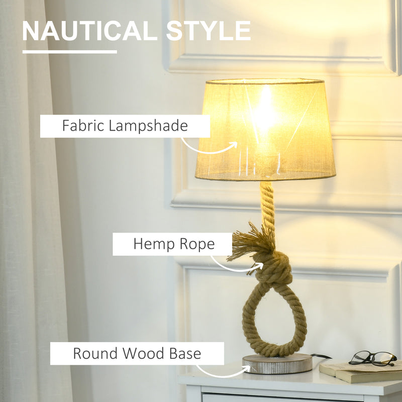 HOMCOM Farmhouse Table Lamp with Fabric Lampshade Knotted Hemp Rope for Study