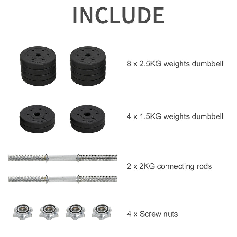 HOMCOM 30KG Adjustable Dumbbells Weight Set Hand Weight for Body Fitness