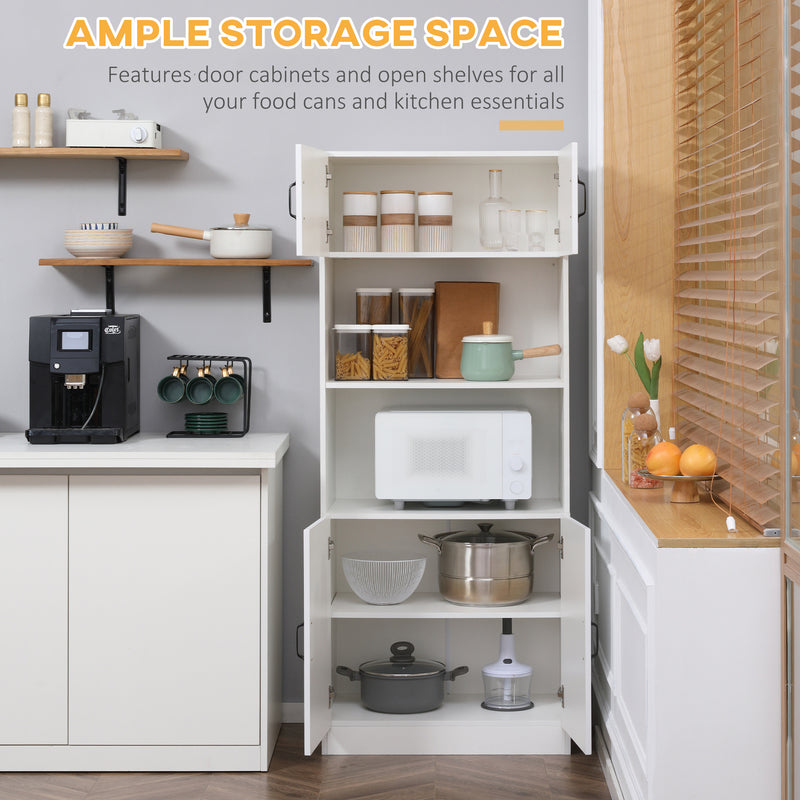 HOMCOM Kitchen Storage Cabinet, Cupborad with 5-tier Shelving 4 Doors, White