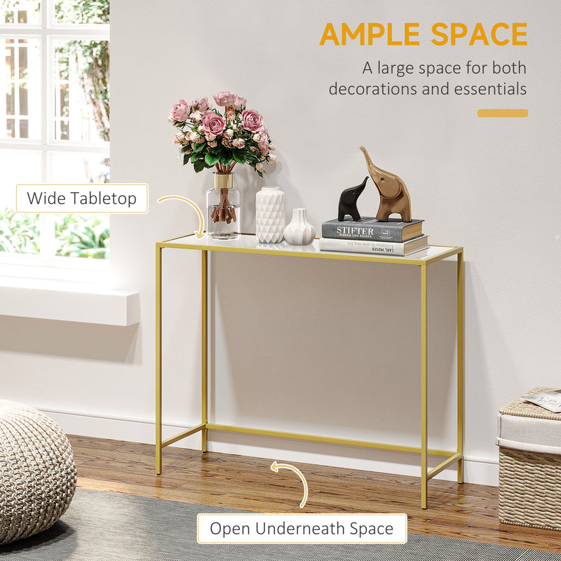 HOMCOM Modern Console Table Tempered Glass Top Sofa Table Steel Frame White