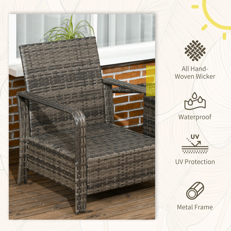 Outsunny 3 Piece PE Rattan Garden Sofa Set w/ 2 Chairs & Storage Table Grey