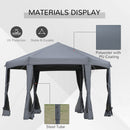 Outsunny 3.2m Pop Up Gazebo Hexagonal Canopy Tent Outdoor w/Sidewalls Grey