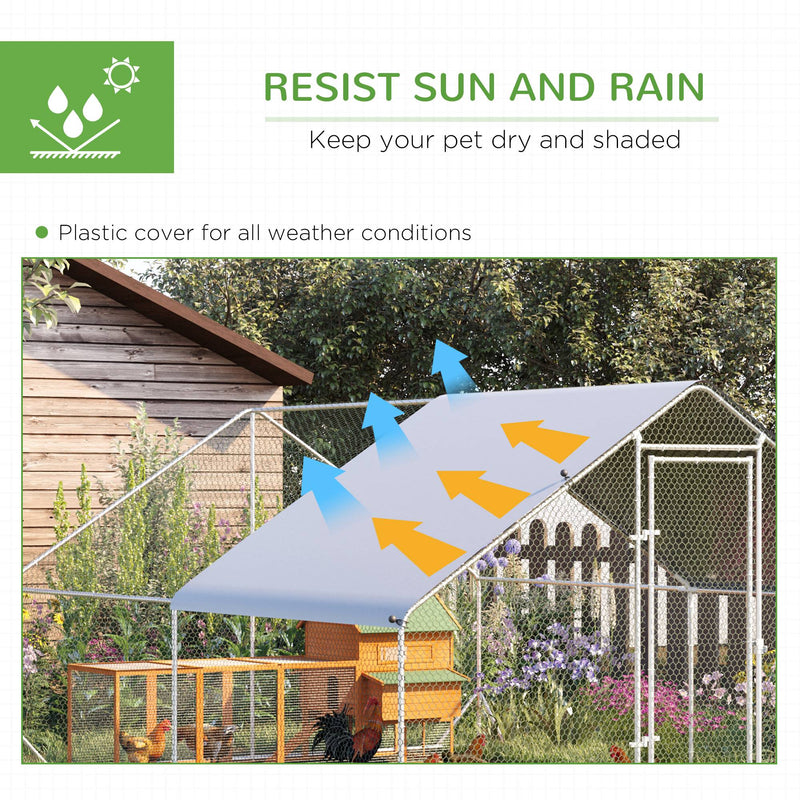 PawHut Walk In Chicken Run Large Galvanized Chicken Coop w/ Cover 3 x 4 x 2m