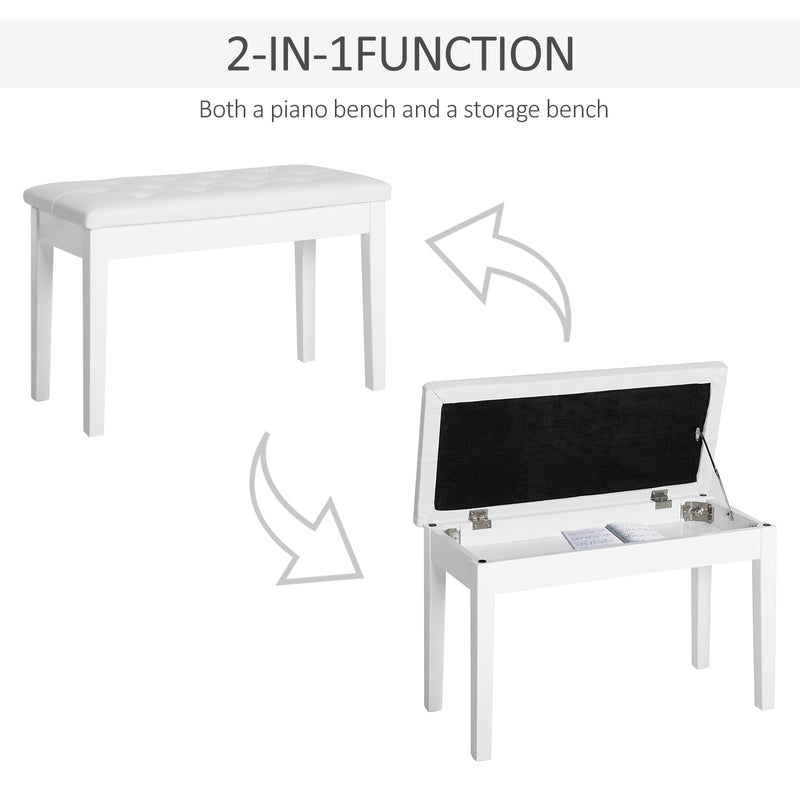 HOMCOM Classic Piano Bench Padded Seat Makeup Stool Solid Wood Wooden White
