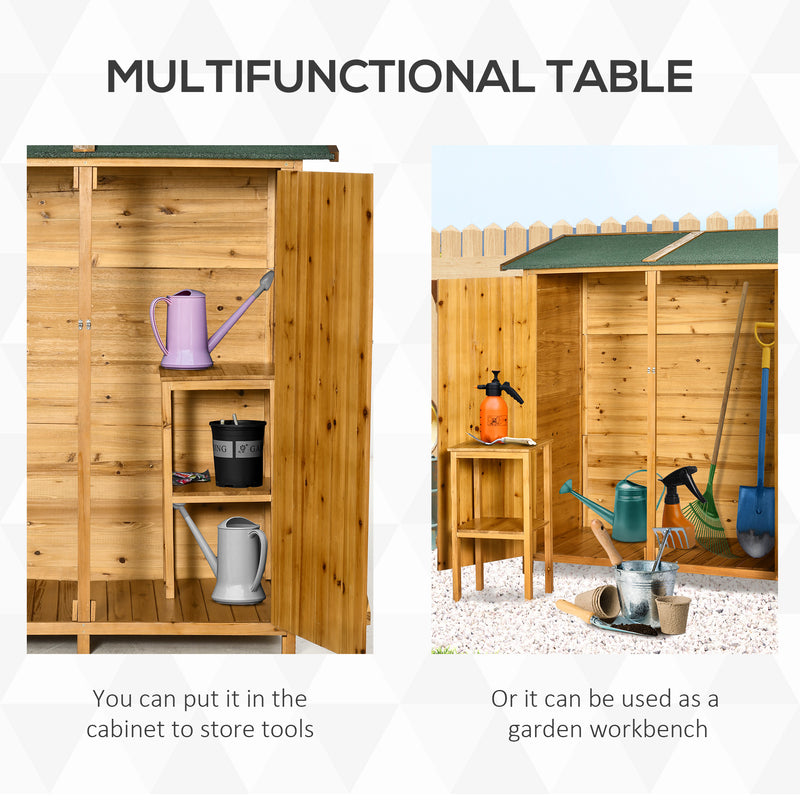 Outsunny Garden Storage Shed Tool Organizer w/ Table, 140x75x157cm, Natural