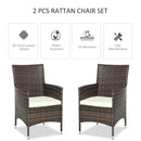 Outsunny 2PC Outdoor Rattan Armchair Wicker Dining Chair Set for Garden Brown