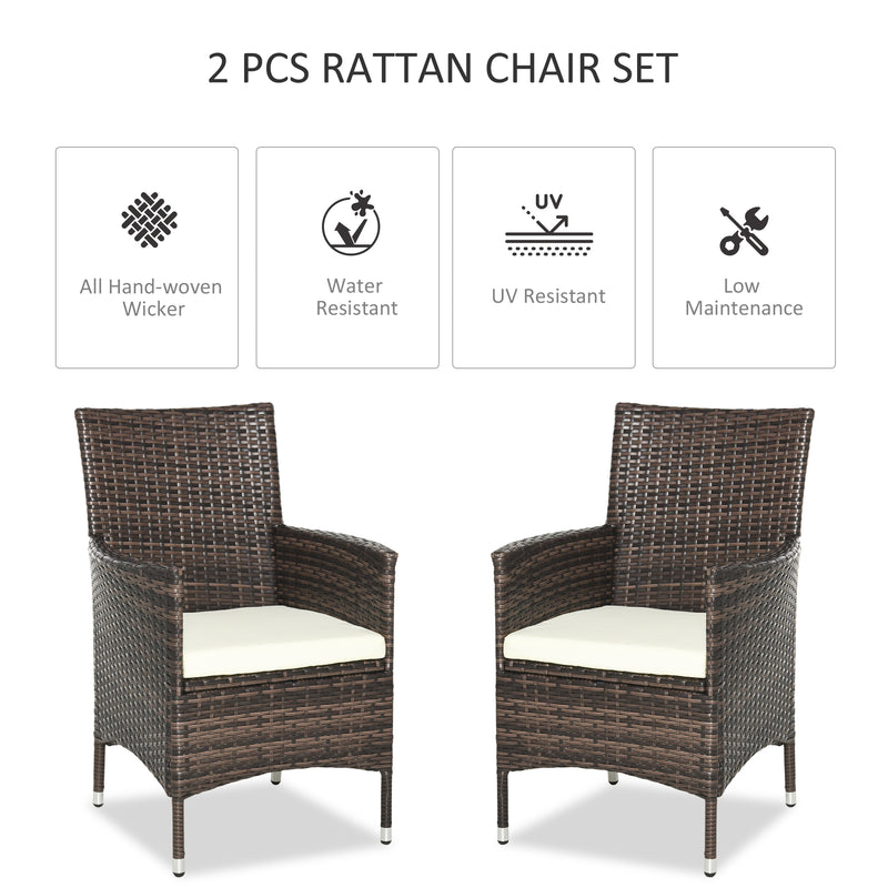 Outsunny 2PC Outdoor Rattan Armchair Wicker Dining Chair Set for Garden Brown