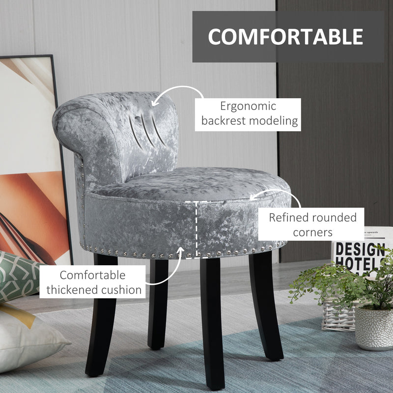 HOMCOM Dressing Table Stool Vanity Seat w/ Rubber Wood Legs Bedroom - Grey