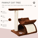 PawHut Cat Tree Plush Scratcher Kitty Activity Play Center Tunnel Dangling Ball