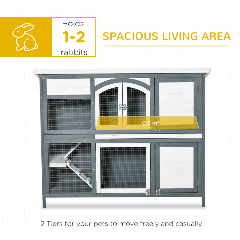 Pawhut Rabbit Hutch   Grey, Black, White