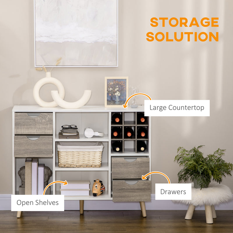 HOMCOM Kitchen Sideboard Storage Cabinet with Removable Wine Holder, Grey