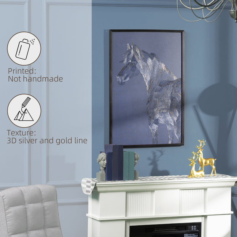 HOMCOM Gold Textured Canvas Wall Art Horse for Living Room Bedroom, 93x63cm