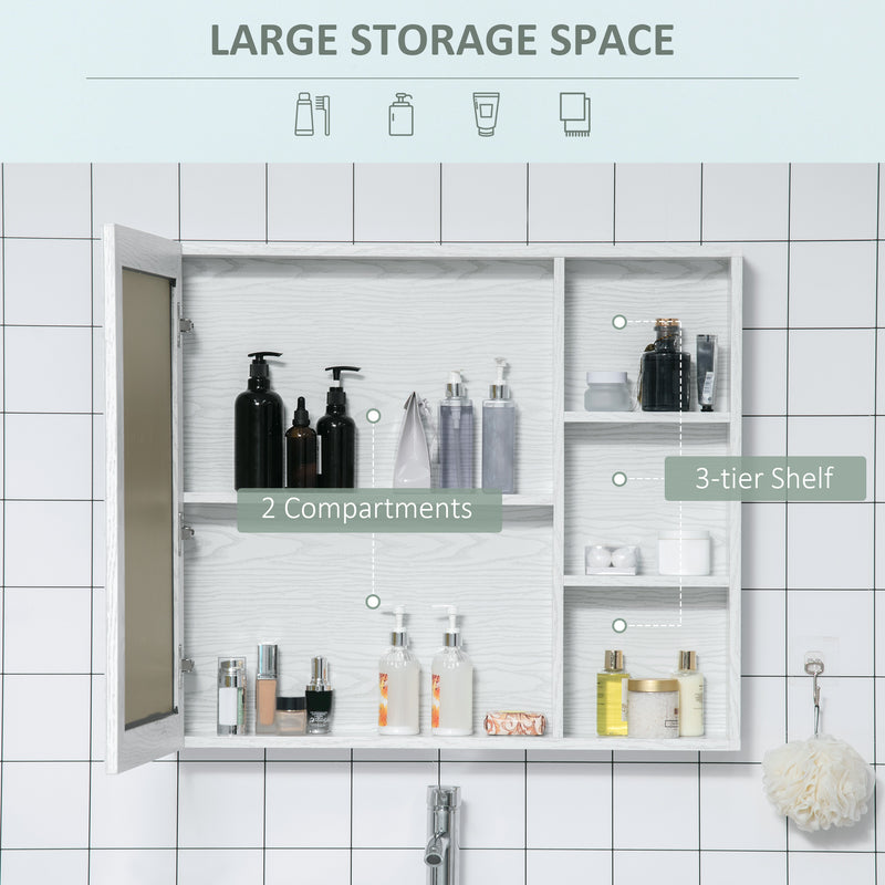 kleankin Bathroom Cabinet Wall Mounted Storage Organiser w/ Mirrored Door White