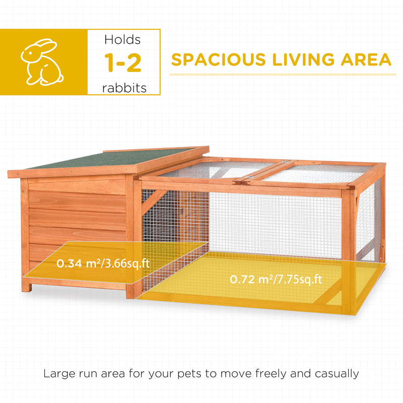 PawHut Rabbit Hutch with Run Small Animal Guinea Pig House with Openable Roof