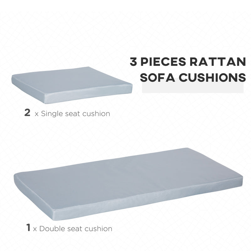 Outsunny 3PCs Rattan Garden Seat Cushions Pads for Patio Furniture, Grey